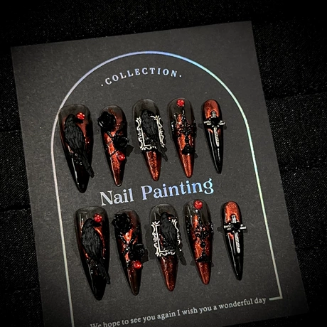 Burgundy Halloween Cat-Eye salon gel press-on nails