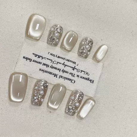 Champagne NYE Chrome handcrafted press-on nails