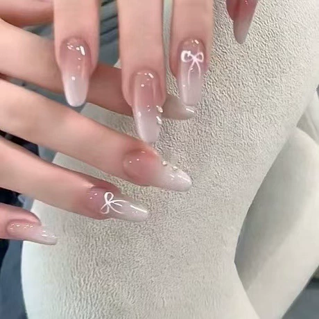 Coquette Ribbon Pearl handcrafted press-on nails