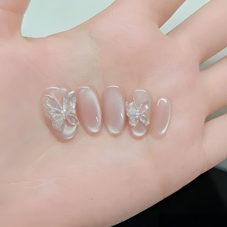 Ice Butterfly Cat-Eye handcrafted press-on nails