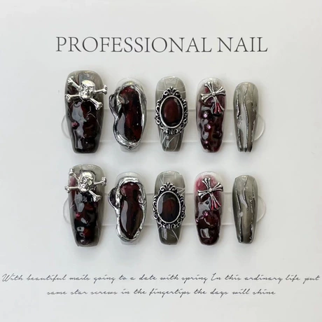 Midnight Cross Chrome Hearts Halloween press-on nails
