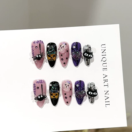 Witch Night Purple handcrafted press-on nails